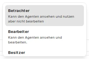 Auswahl der Rechte Betrachter, Bearbeiter und Besitzer im Teilen-Dialog
