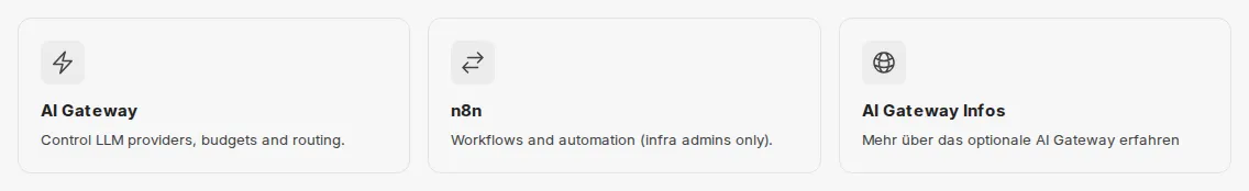 AI Gateway, n8n and AI Gateway Infos tiles in All apps in the demo access