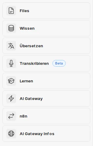 Liste der Apps im Bereich Apps der Chat-Seitenleiste