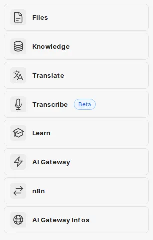 List of apps in the Apps area of the chat sidebar