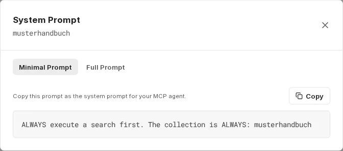 System prompt of a collection with a minimal and a full variant