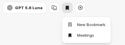 Open bookmark menu in the chat header with New Bookmark and an assigned bookmark