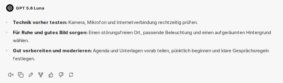 Antwort im Chat mit der Leiste der Nachrichtenoptionen darunter