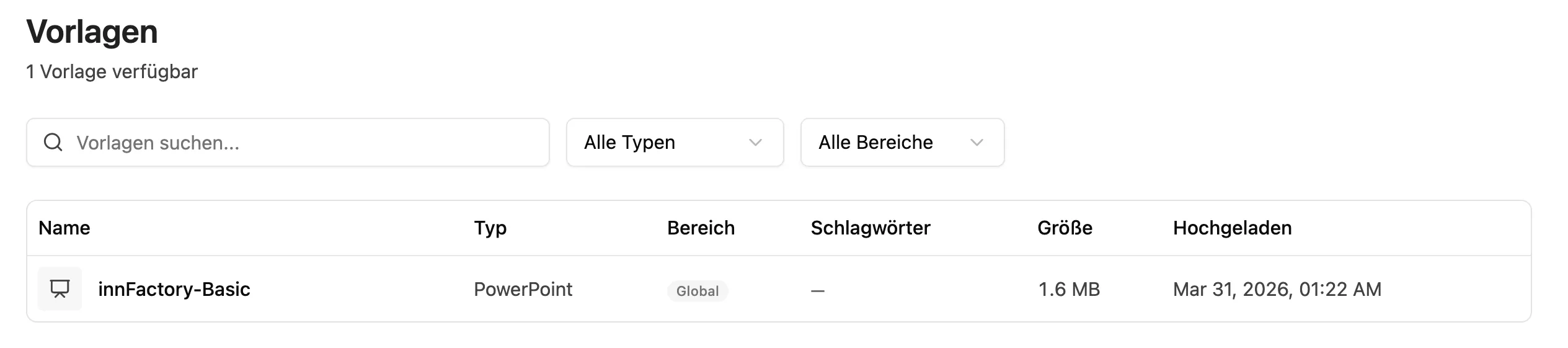 Vorlagen Übersicht