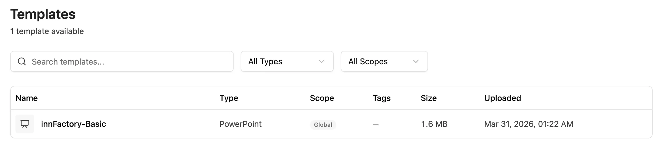Templates view
