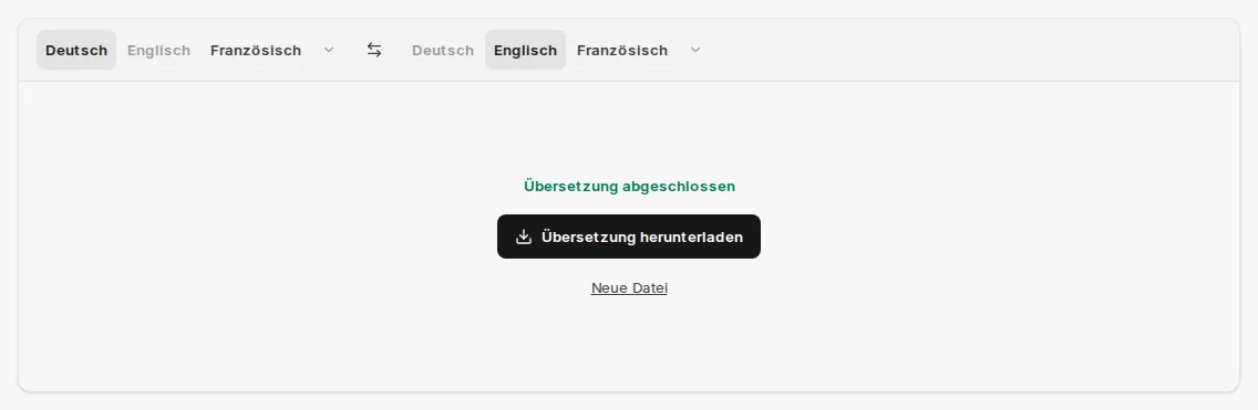 Abgeschlossene Übersetzung mit Download-Schaltfläche