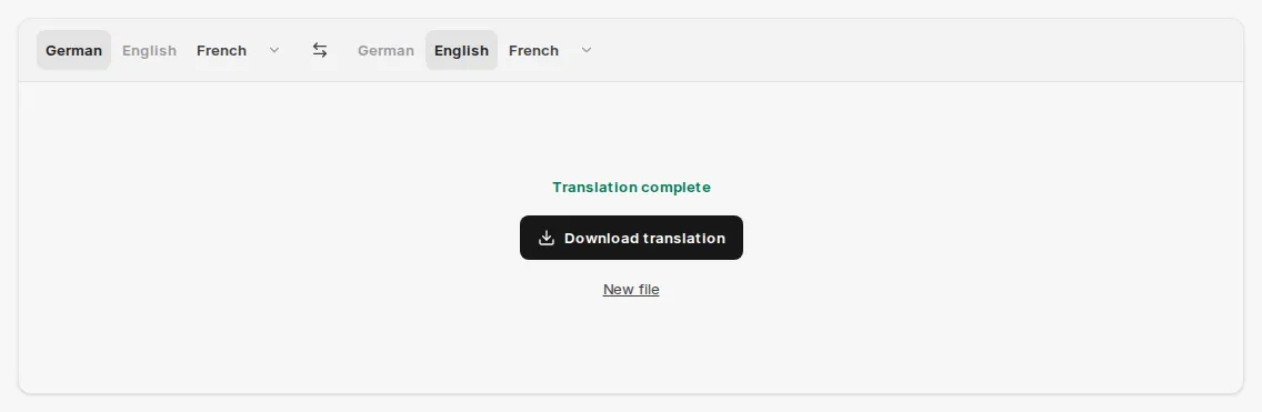 Completed translation with the download button