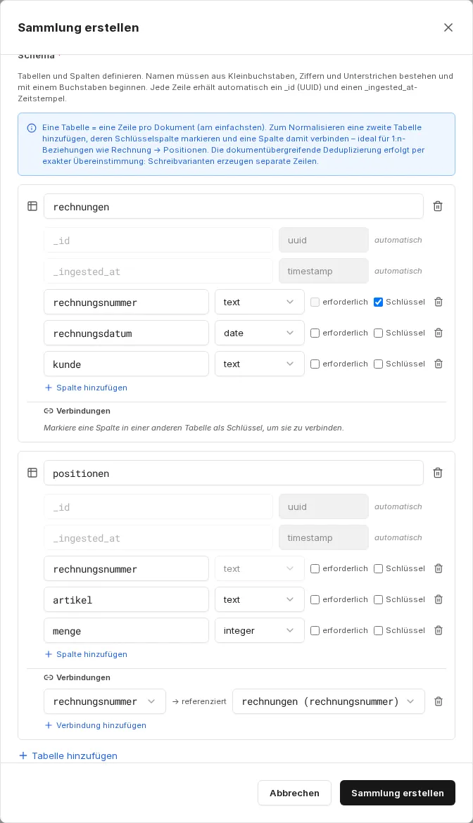 Verbindung zwischen zwei Tabellen über eine Schlüsselspalte
