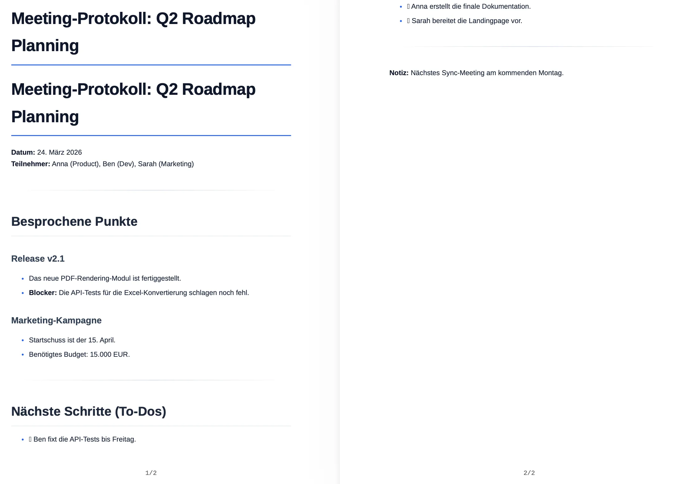 Meeting-Protokoll in PDF-Dokument Ergebnis
