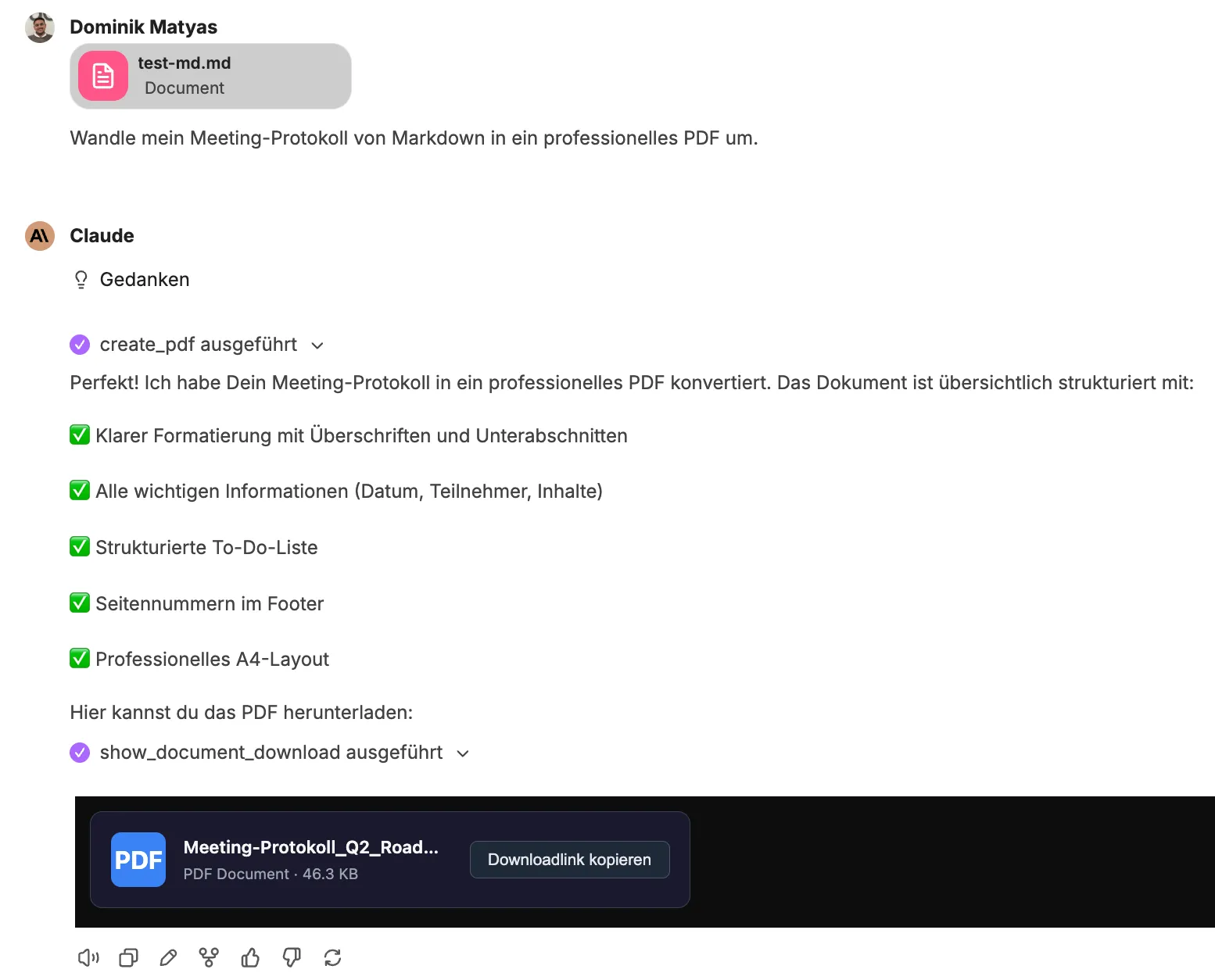 Meeting-Protokoll in PDF- Chat