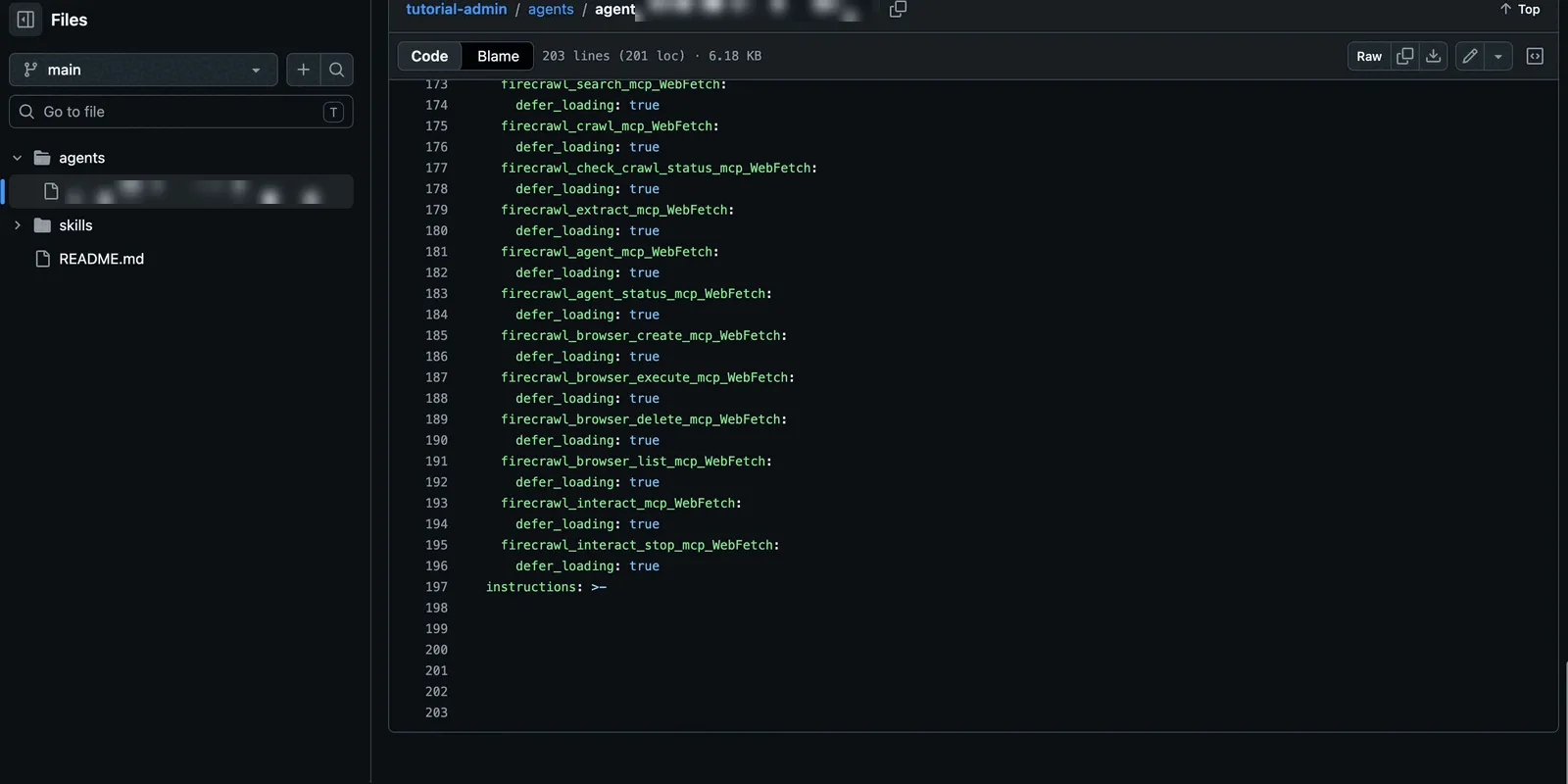 Exportierter Agent als YAML-Datei im GitHub-Repository