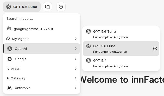 Open model selector with the models of one provider