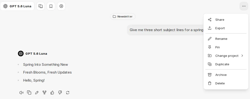 Open Chat options menu in the header of a chat