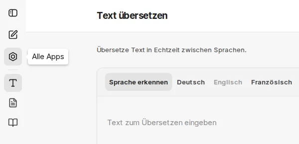 Eingeklappte Seitenleiste: Beim Darüberfahren erscheint der Name, hier Alle Apps