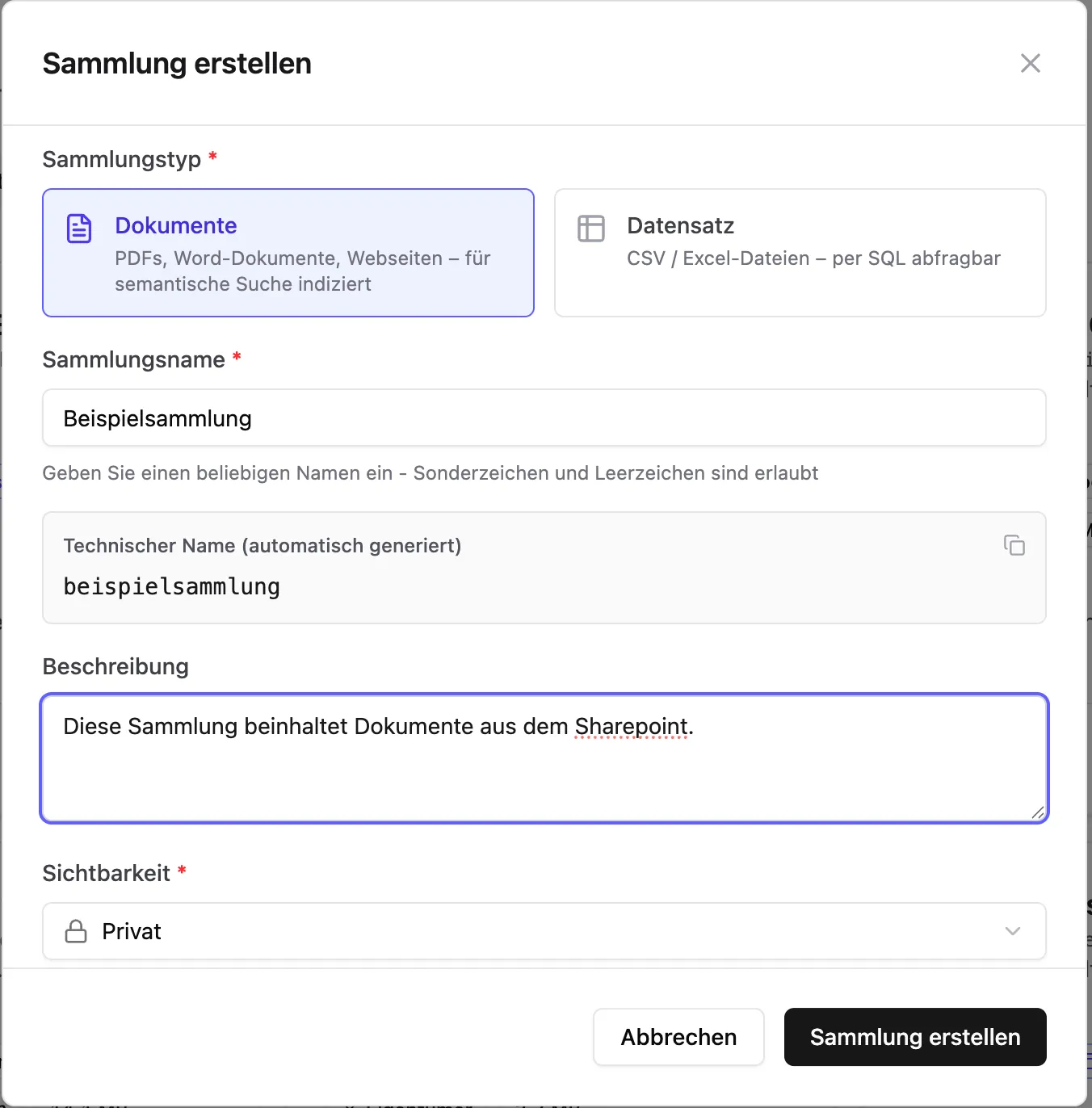 sammlung-erstellen
