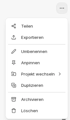 Geöffnetes Menü Chat options mit Teilen, Exportieren und weiteren Aktionen