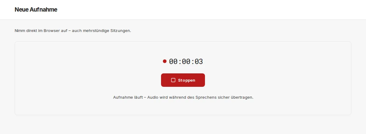 Laufende Aufnahme mit Timer und der Schaltfläche „Stoppen“