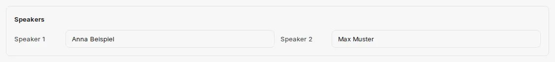 The speakers block with one input field per detected voice